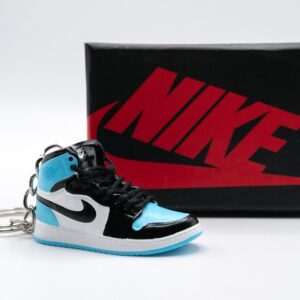 Mini llavero Air Jordan 1 UNC Patent azul blanco y negro con caja